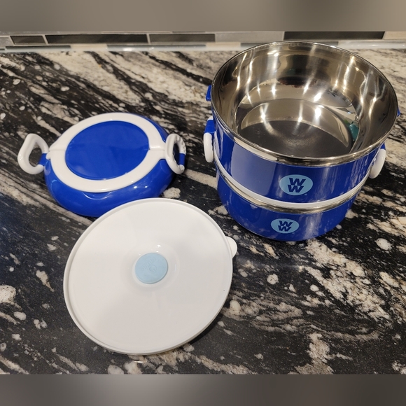 Weight Watchers WW Stackable Bowls Storage Containers With Handles Blue White - Picture 7 of 13